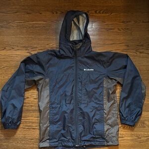 Columbia Dark Blue and Gray Hooded Rain Jacket